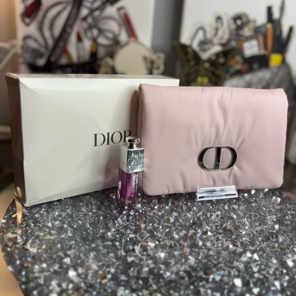 Dior Pink Quilted Clutch with Lip Gloss